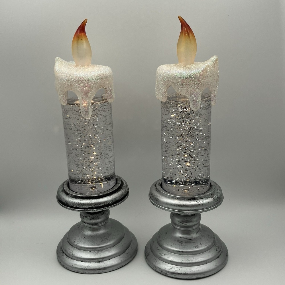 2 - Glitter‎ Snow Globe Candles / 8" / Merry Christmas /  LED / Battery Operated